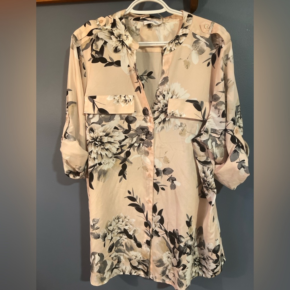 Calvin Klein Floral Button Up Blouse 1X